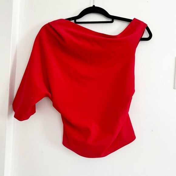 Zara Off Shoulder One Sleeve Red Blouse Top XS - Picture 2 of 6